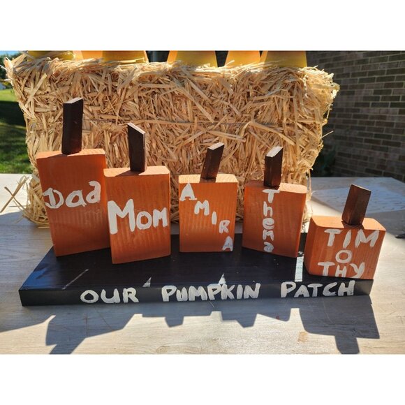 Personalized Handcrafted Wood Pumpkin Patch Family Decor Set - Picture 3 of 7